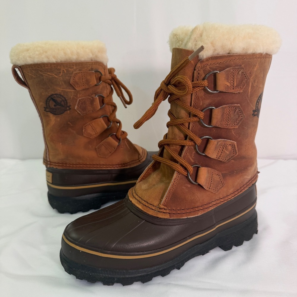 Vintage Eddie Bauer Sorel Snow Boots Women's 5 Brown Leather Duck Pac Boots